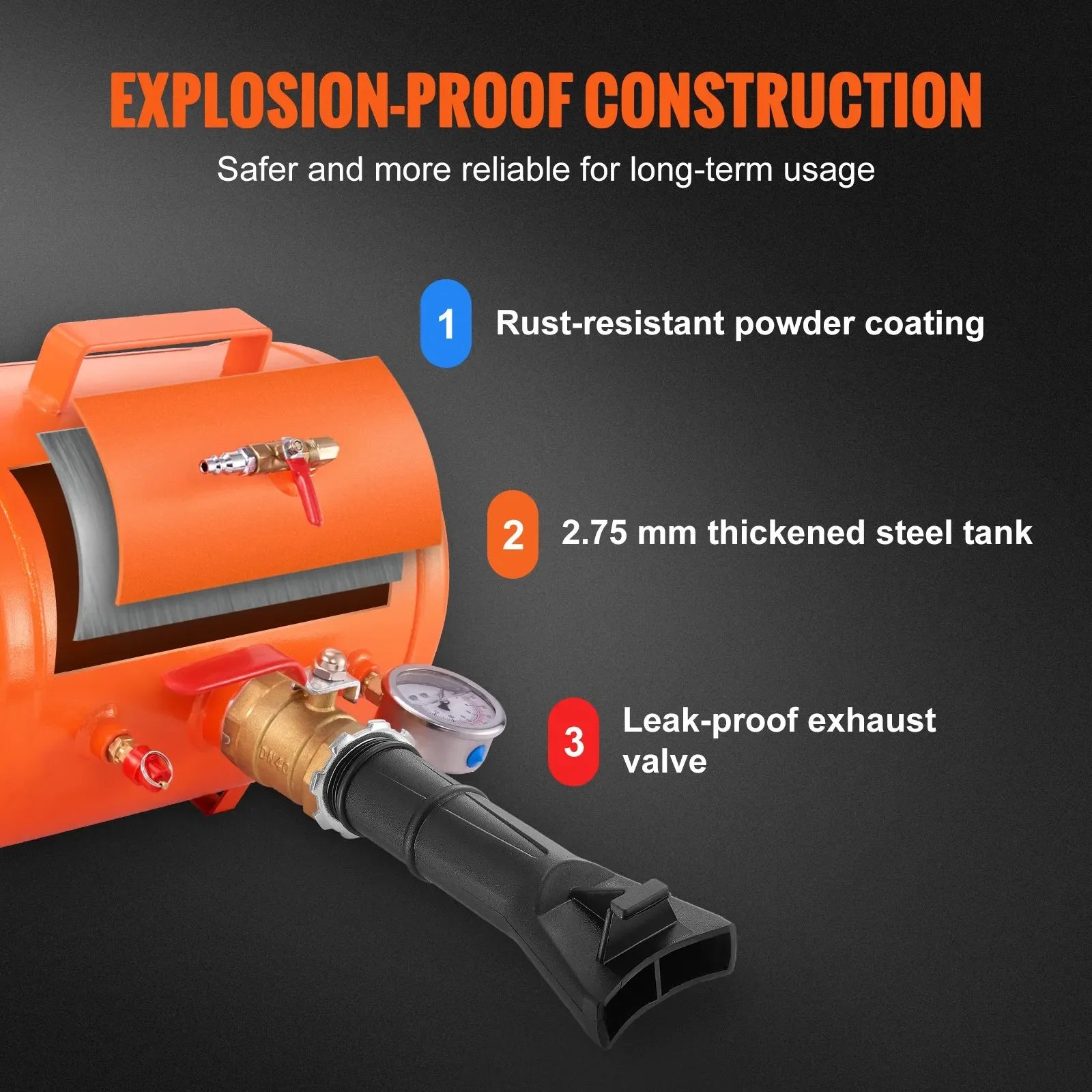 VEVOR Tire Bead Blaster, 5 Gallon/19L Capacity, Includes Pressure Gauge & Handle, 145 PSI Max Inflation Tank, Operates Between 85-116 PSI for Cars, Trucks, and ATVs