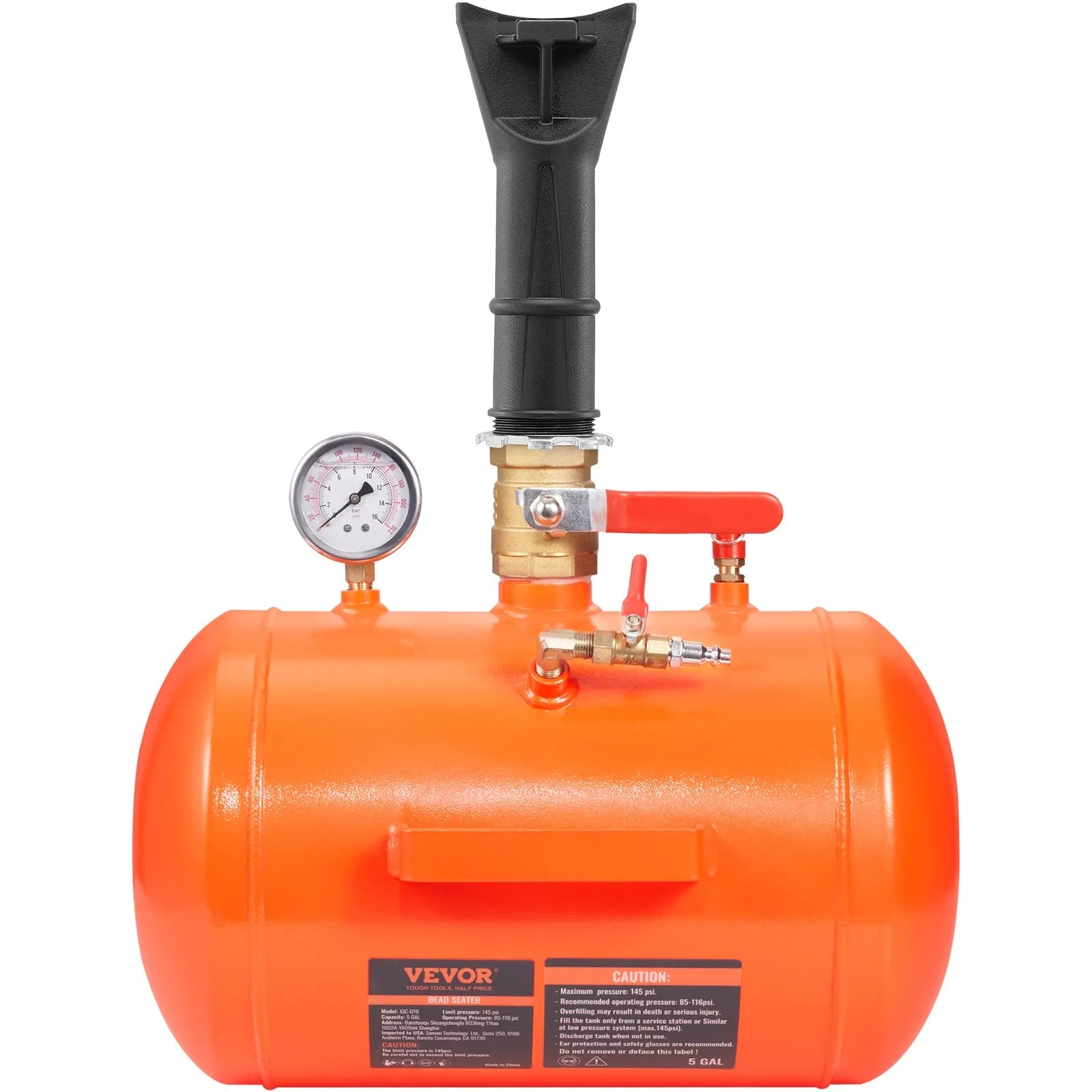 VEVOR Tire Bead Blaster, 5 Gallon/19L Capacity, Includes Pressure Gauge & Handle, 145 PSI Max Inflation Tank, Operates Between 85-116 PSI for Cars, Trucks, and ATVs