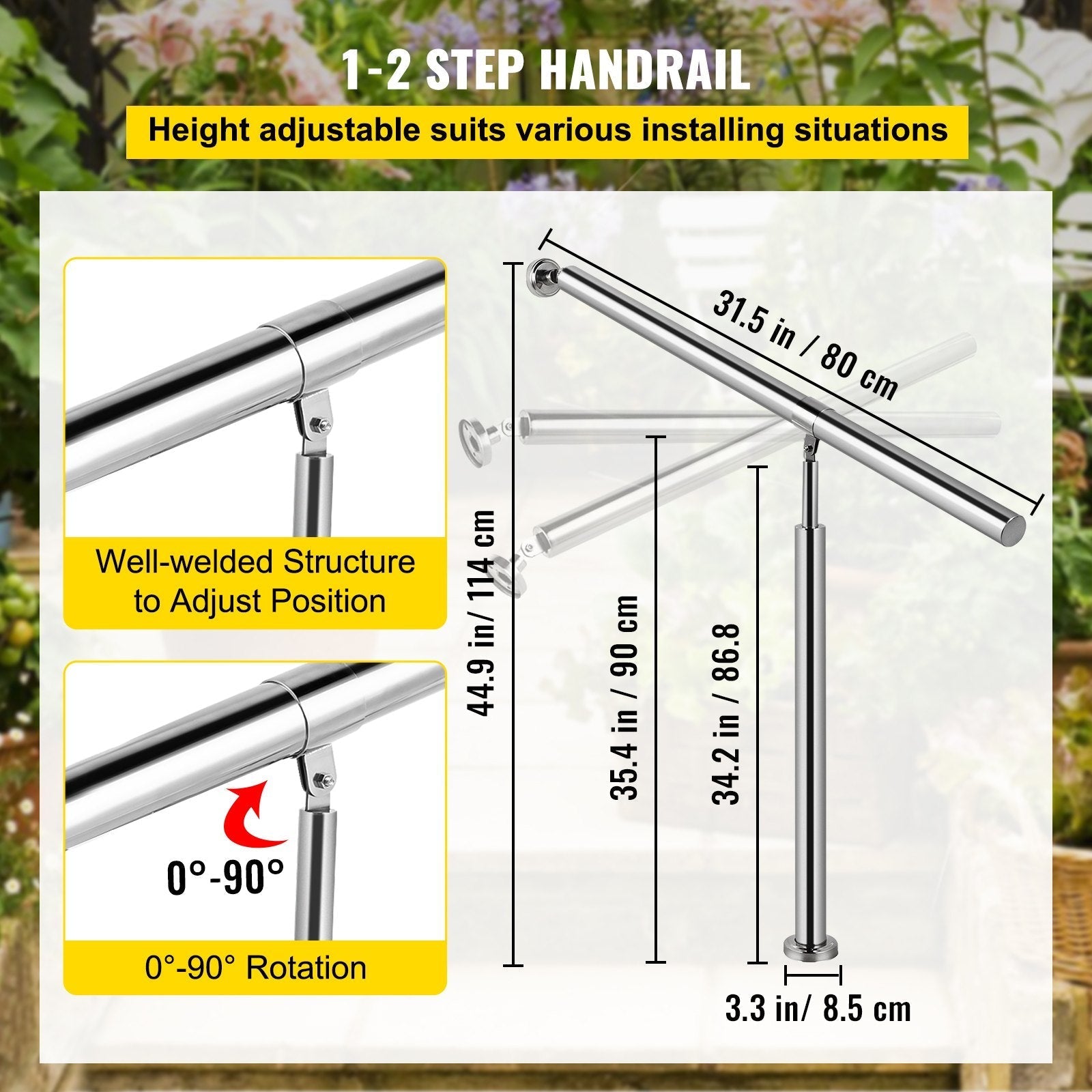 Outdoor Stair Railing Step Handrail 304 Stainless Steel 31.5x35.4