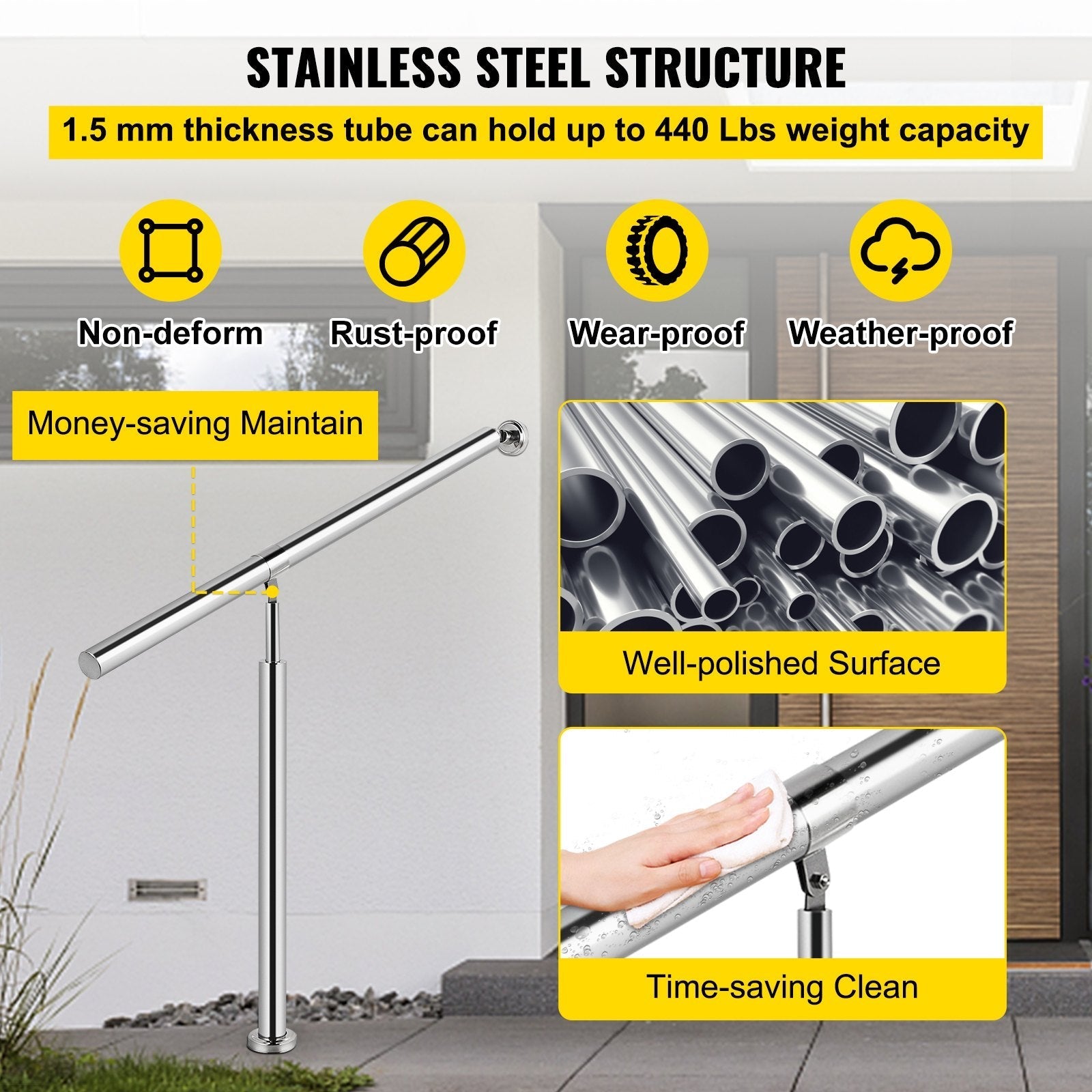 Outdoor Stair Railing Step Handrail 304 Stainless Steel 31.5x35.4