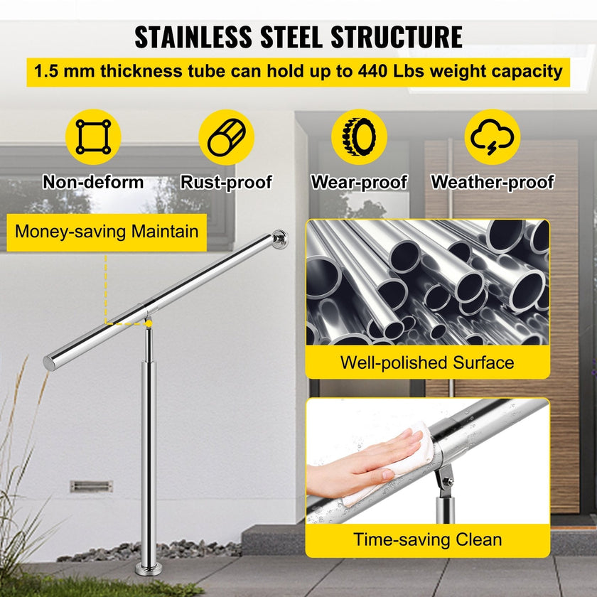 Outdoor Stair Railing Step Handrail 304 Stainless Steel 31.5x35.4