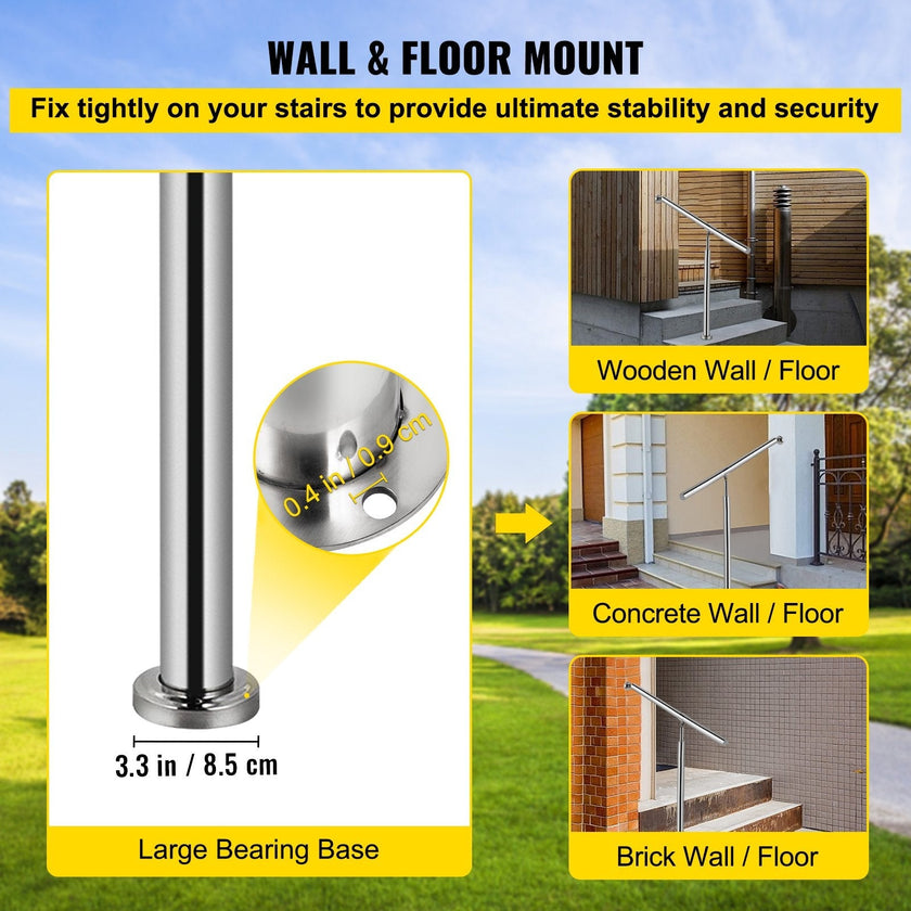 Outdoor Stair Railing Step Handrail 304 Stainless Steel 31.5x35.4
