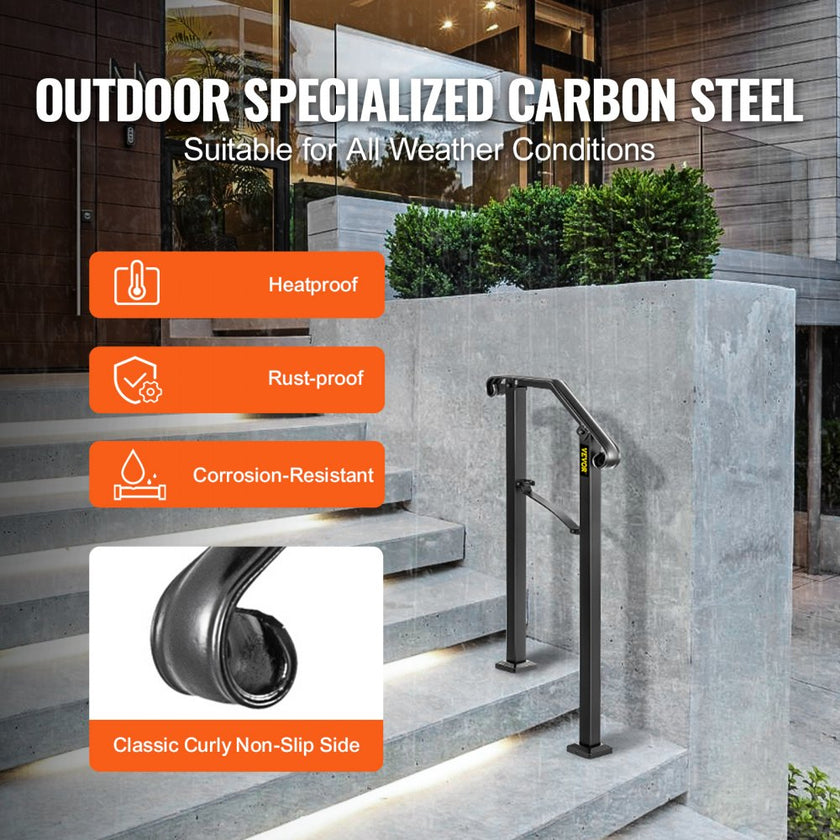 Fits 1 Step Handrail Arch #1 Matte Black Iron Powder Coating Brick Steps