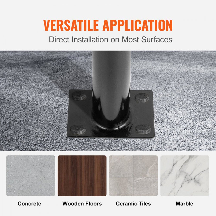VEVOR Single Post 1-2, Black Steel Railing 441LBS Capacity Baking Varnish Iron Stairs Stylish Handrails for Outdoor Steps with Expansion Bolts & Drill Bit