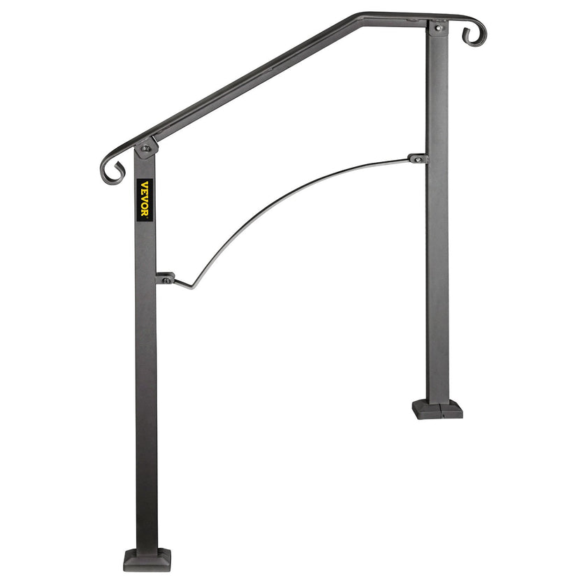 VEVOR Handrail Arch #2 Fits 2 or 3 Steps Matte Black Stair Rail Wrought Iron Handrail Black Transitional Hand railings for Concrete Steps or Wooden Stairs with Installation Kit