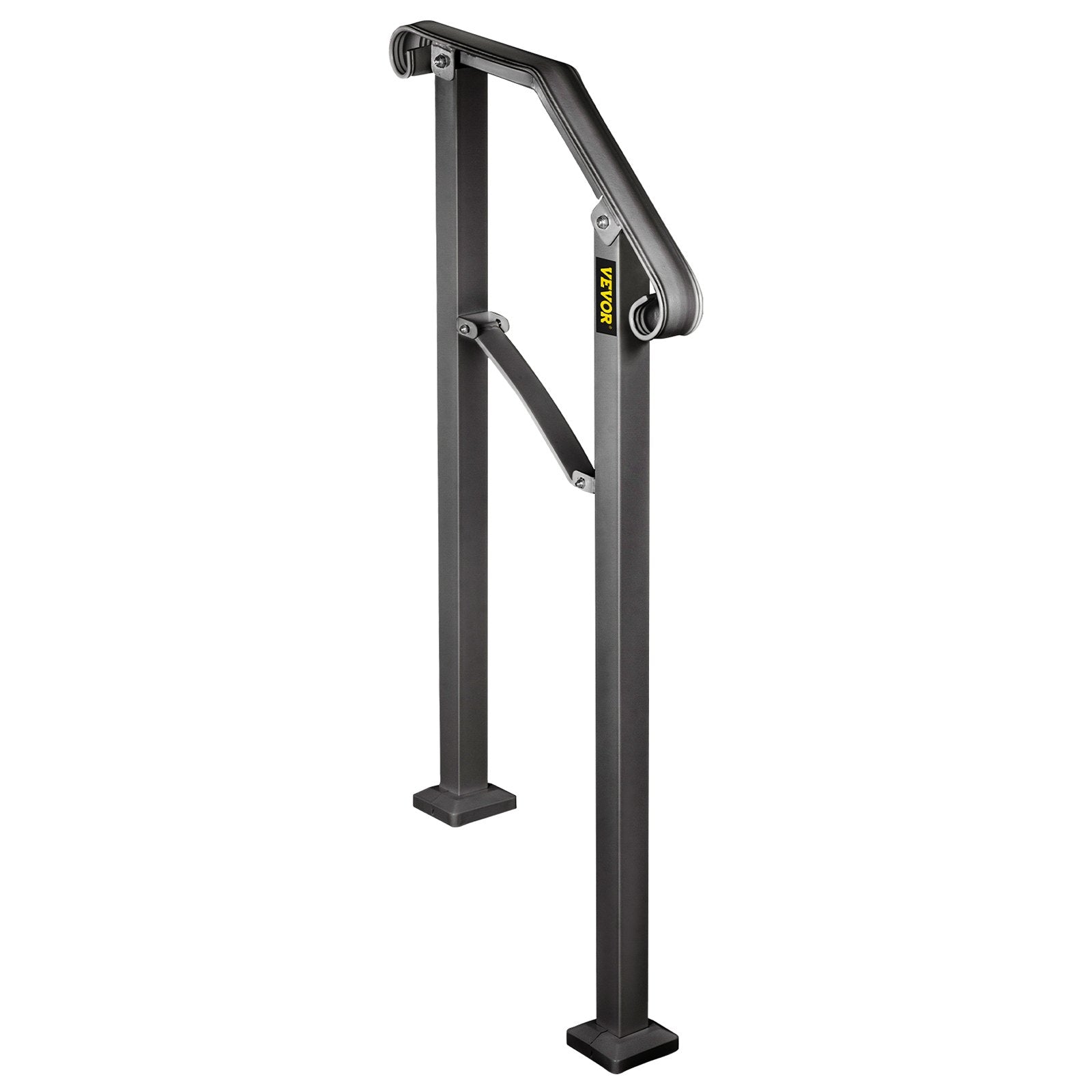 VEVOR Handrail Arch #2 Fits 2 or 3 Steps Matte Black Stair Rail Wrought Iron Handrail Black Transitional Hand railings for Concrete Steps or Wooden Stairs with Installation Kit