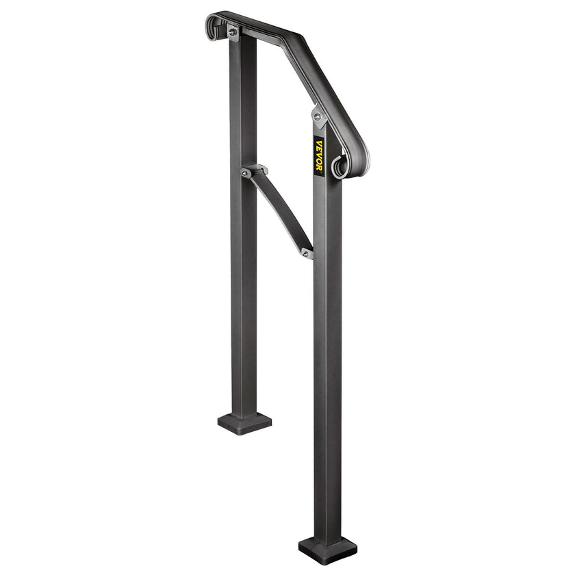 VEVOR Handrail Arch #2 Fits 2 or 3 Steps Matte Black Stair Rail Wrought Iron Handrail Black Transitional Hand railings for Concrete Steps or Wooden Stairs with Installation Kit