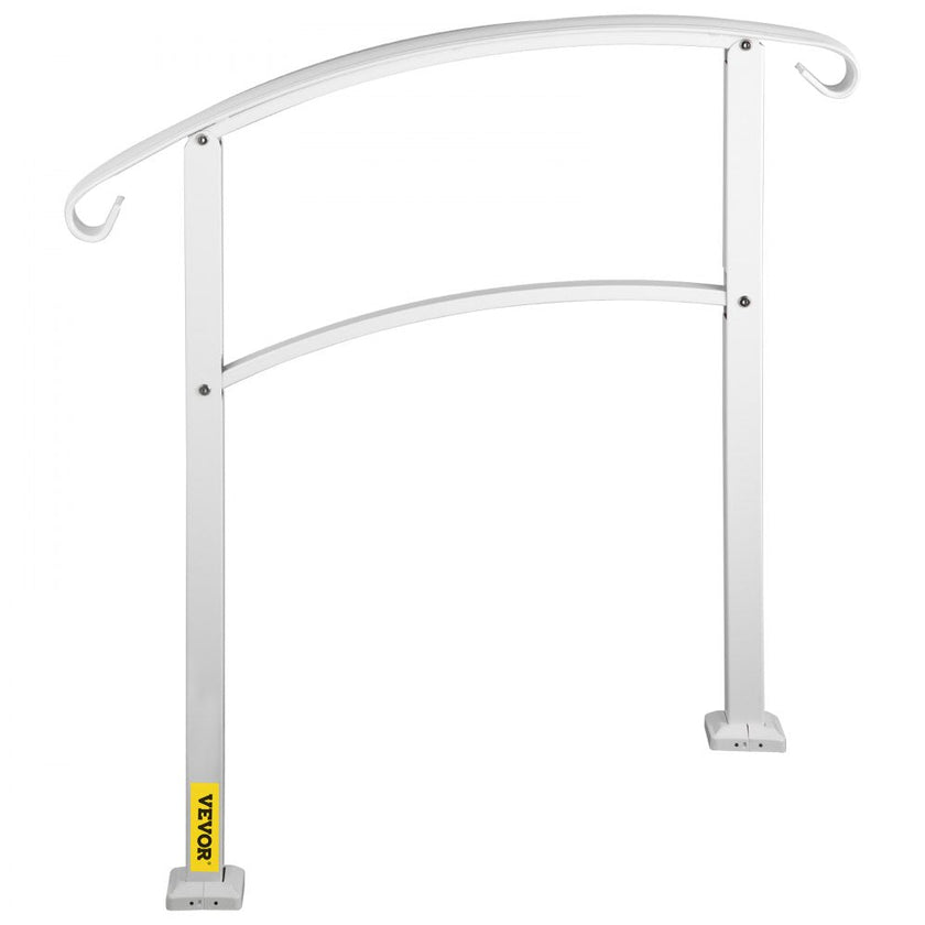 VEVOR 3-Step Handrails for Outdoor Steps Fits 1 or 3 Steps Matte White Stair Rail Wrought Iron Handrail with Installation Kit Hand Rails for Outdoor Step
