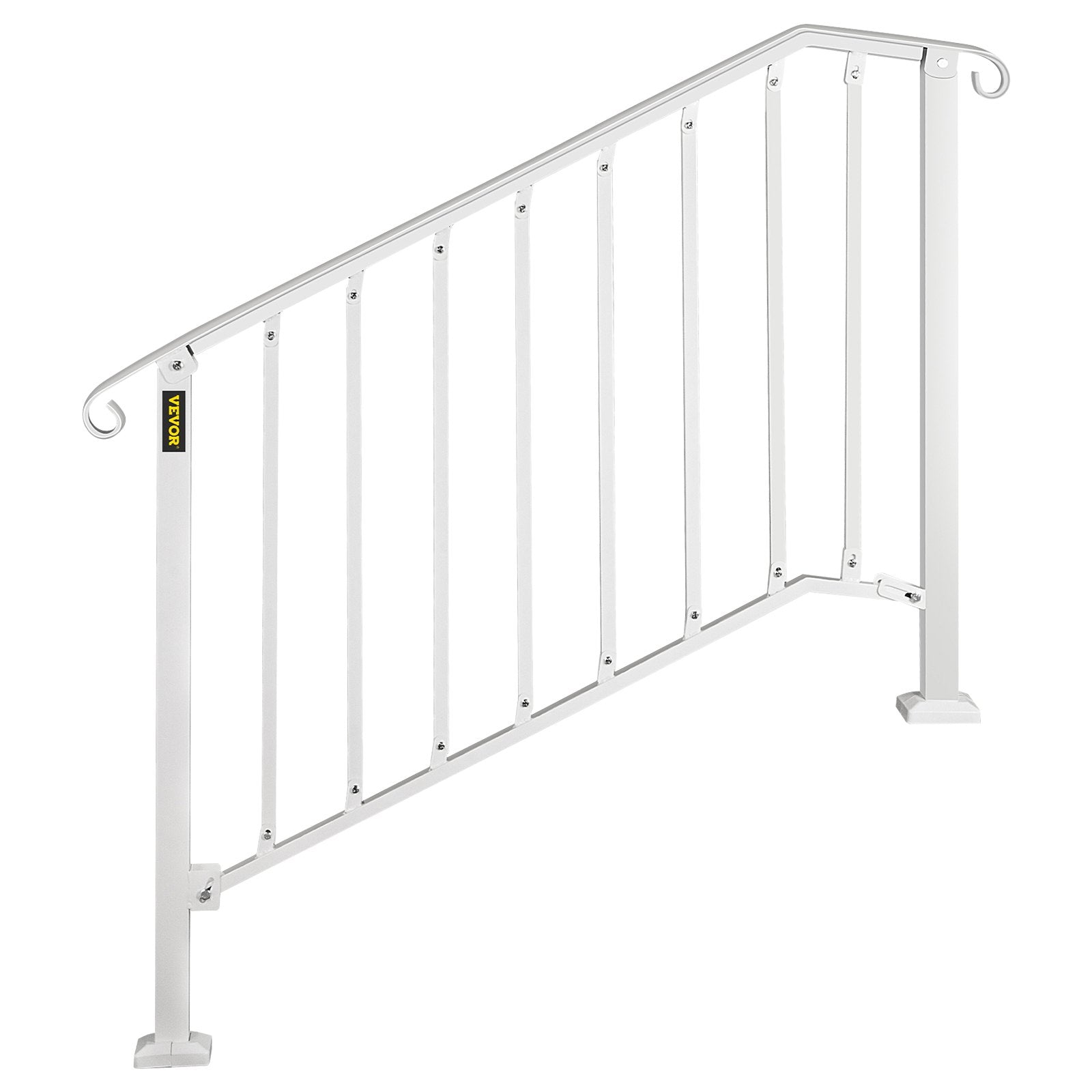 VEVOR Fit 3 or 4 Steps Outdoor Stair Railing, Handrails for Outdoor Steps, Picket#3 Wrought Iron Handrail, Flexible Porch Railing, White Transitional Handrails for Concrete Steps or Wooden Stairs