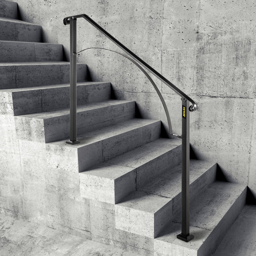 VEVOR Handrails for Outdoor Steps, Fit 3 or 4 Steps Outdoor Stair Railing, Arch#3 Wrought Iron Handrail, Flexible Porch Railing, Black Transitional Handrails for Concrete Steps or Wooden Stairs