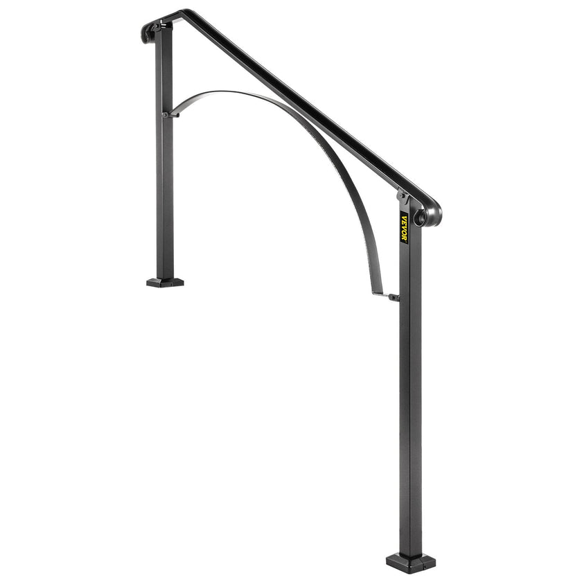 VEVOR Handrails for Outdoor Steps, Fit 3 or 4 Steps Outdoor Stair Railing, Arch#3 Wrought Iron Handrail, Flexible Porch Railing, Black Transitional Handrails for Concrete Steps or Wooden Stairs
