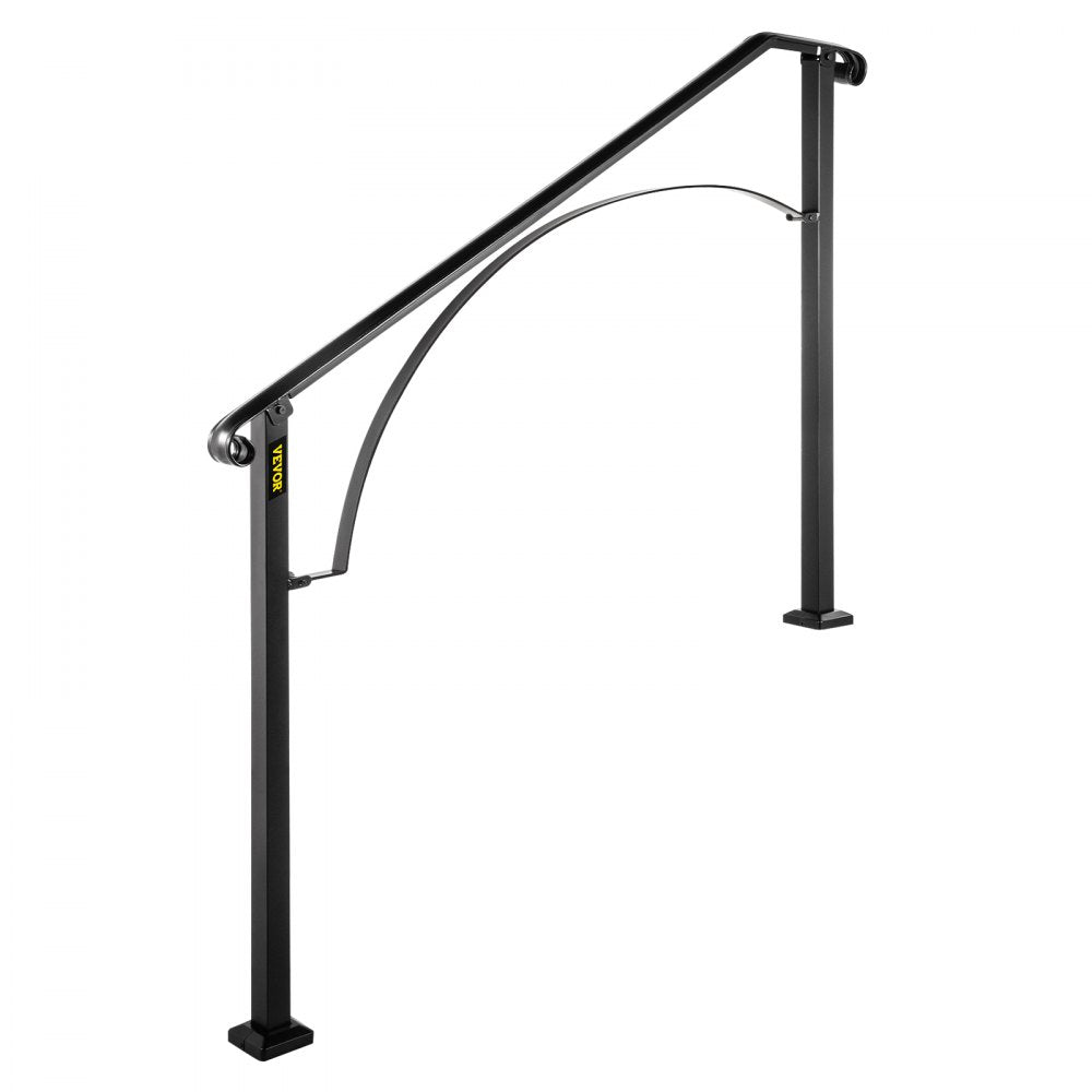 VEVOR Handrails for Outdoor Steps, Fit 4 or 5 Steps Outdoor Stair Railing, Arch#4 Wrought Iron Handrail, Flexible Porch Railing, Black Transitional Handrails for Concrete Steps or Wooden Stairs