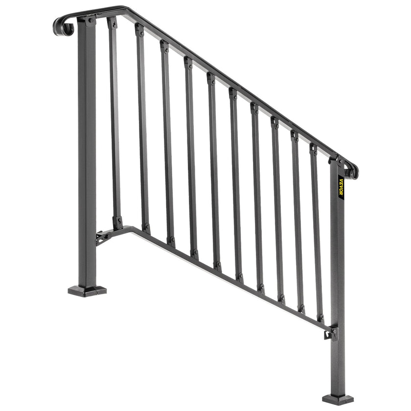 VEVOR Handrails for Outdoor Steps, Fit 4 or 5 Steps Outdoor Stair Railing, Picket#4 Wrought Iron Handrail, Flexible Porch Railing, Black Transitional Handrails for Concrete Steps or Wooden Stairs