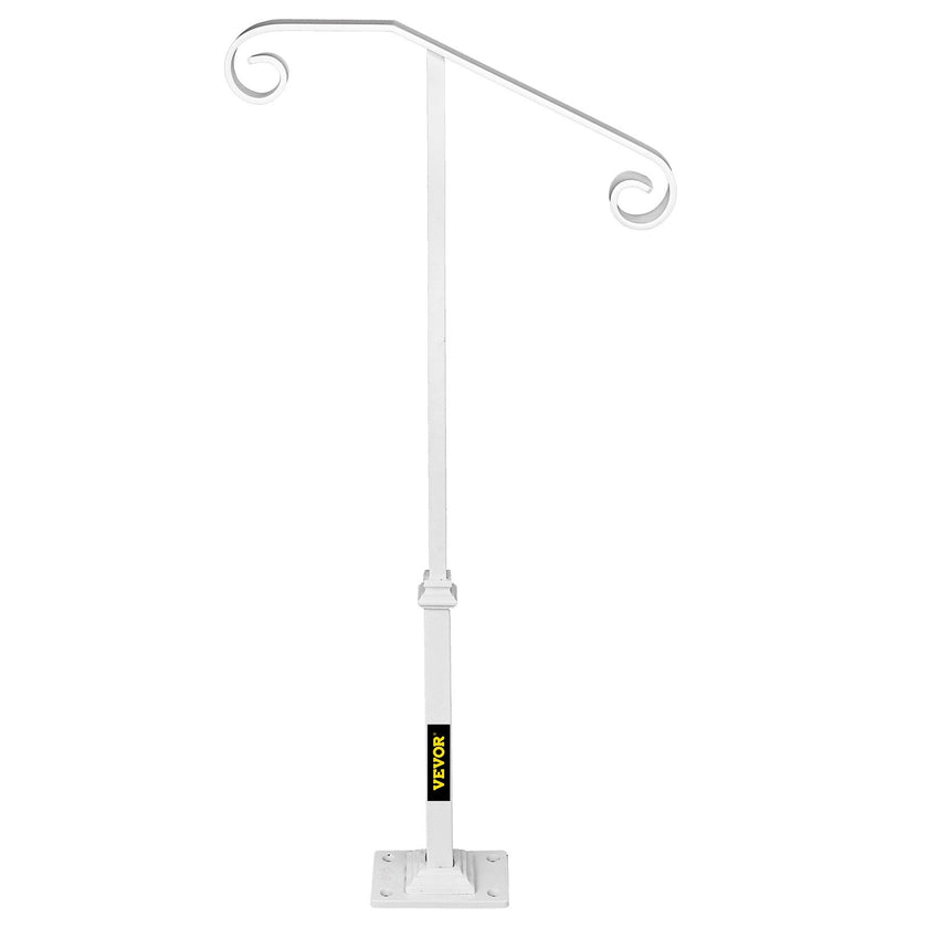 Single Post Handrail Handrail Wrought Iron Fits 1 or 2 Steps Matte White