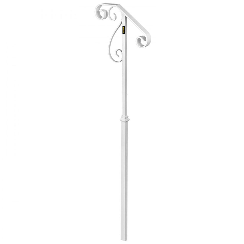 VEVOR Handrails for Outdoor Steps, Fit 1 or 2 Steps Outdoor Stair Railing, Single Post Wrought Iron Handrail Flower Design, White Porch Railings for Concrete Steps or Wooden Stairs Without Base
