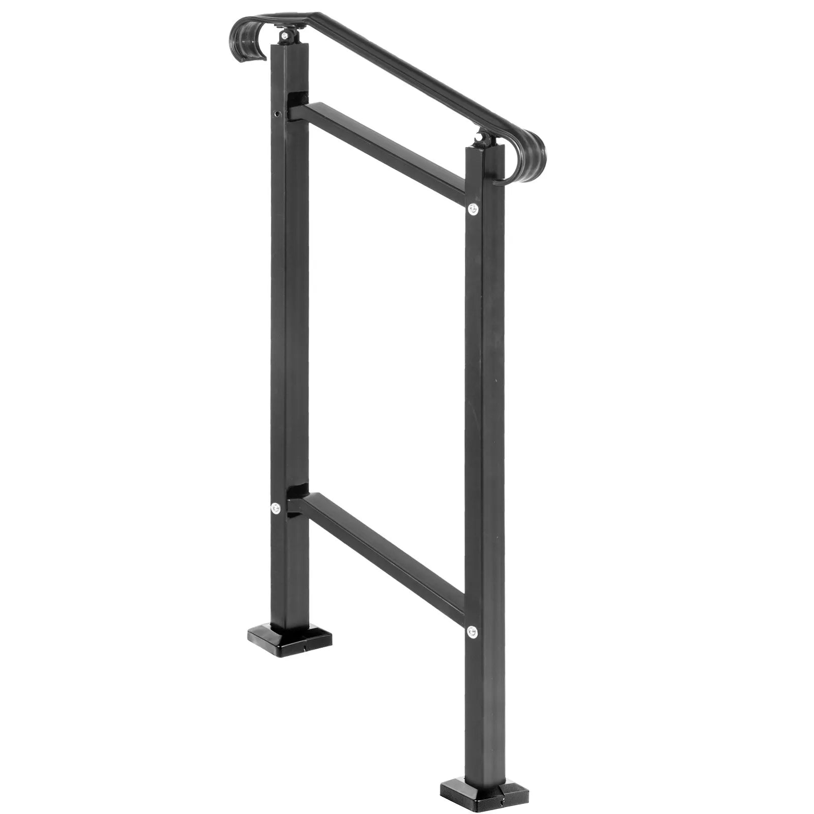 VEVOR Wrought Iron Handrail, Fit 1 or 2 Steps Outdoor Stair Railing, Adjustable Front Porch Hand Rail, Black Transitional Hand railings for Concrete Steps or Wooden Stairs with Installation Kit