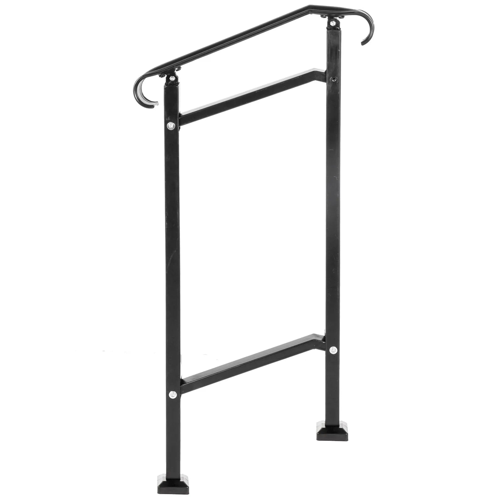 VEVOR Wrought Iron Handrail, Fit 1 or 2 Steps Outdoor Stair Railing, Adjustable Front Porch Hand Rail, Black Transitional Hand railings for Concrete Steps or Wooden Stairs with Installation Kit
