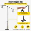 VEVOR Handrails for Outdoor Steps, Fit 1 or 2 Steps Outdoor Stair Railing, Single Post Wrought Iron Handrail, Gray Transitional Porch Railings for Concrete Steps or Wooden Stairs with Base
