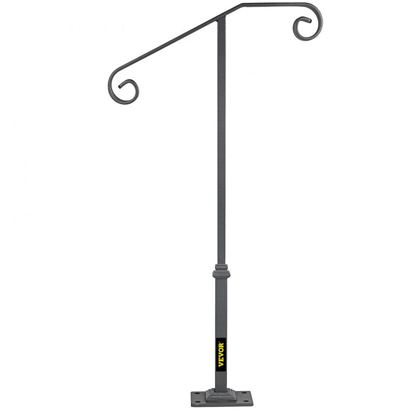 VEVOR Handrails for Outdoor Steps, Fit 1 or 2 Steps Outdoor Stair Railing, Single Post Wrought Iron Handrail, Gray Transitional Porch Railings for Concrete Steps or Wooden Stairs with Base