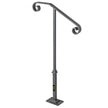VEVOR Handrails for Outdoor Steps, Fit 1 or 2 Steps Outdoor Stair Railing, Single Post Wrought Iron Handrail, Gray Transitional Porch Railings for Concrete Steps or Wooden Stairs with Base