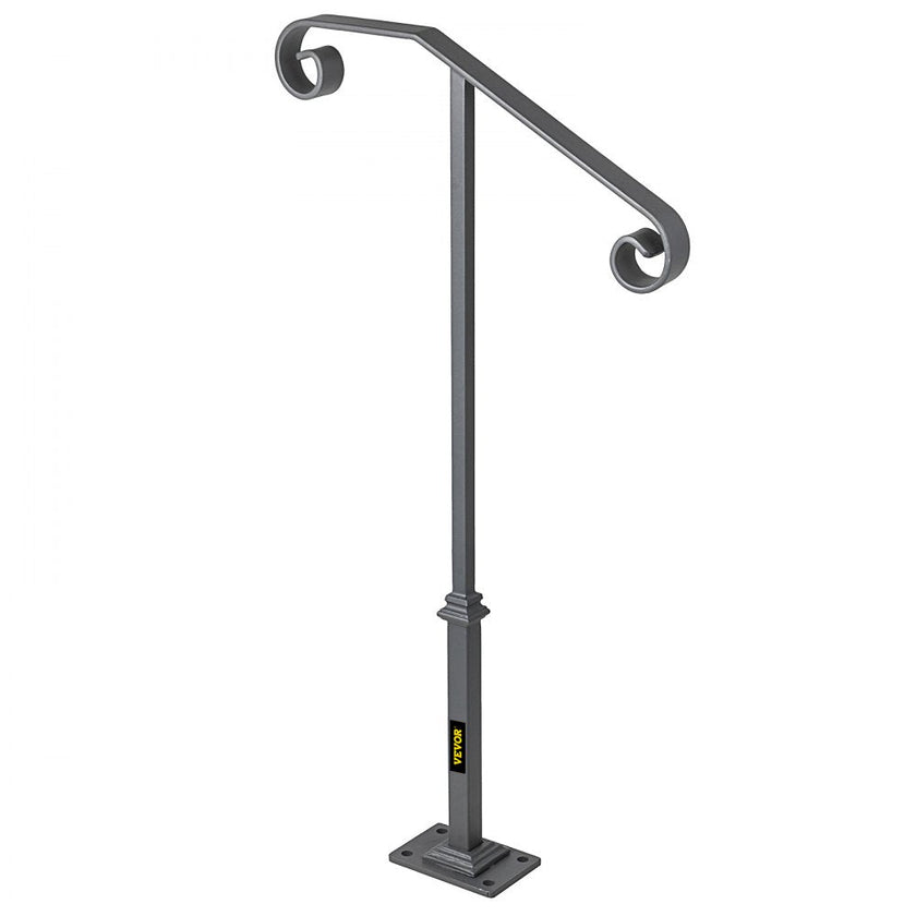 VEVOR Handrails for Outdoor Steps, Fit 1 or 2 Steps Outdoor Stair Railing, Single Post Wrought Iron Handrail, Gray Transitional Porch Railings for Concrete Steps or Wooden Stairs with Base