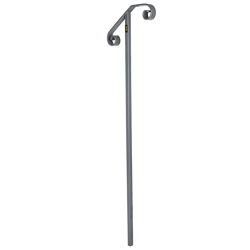 VEVOR Single Post Handrail Wrought Iron Post Mount Step Grab Supports in Ground Long Post Fits 1 or 2 Steps Grab Rail Single Post Railing (Gray)