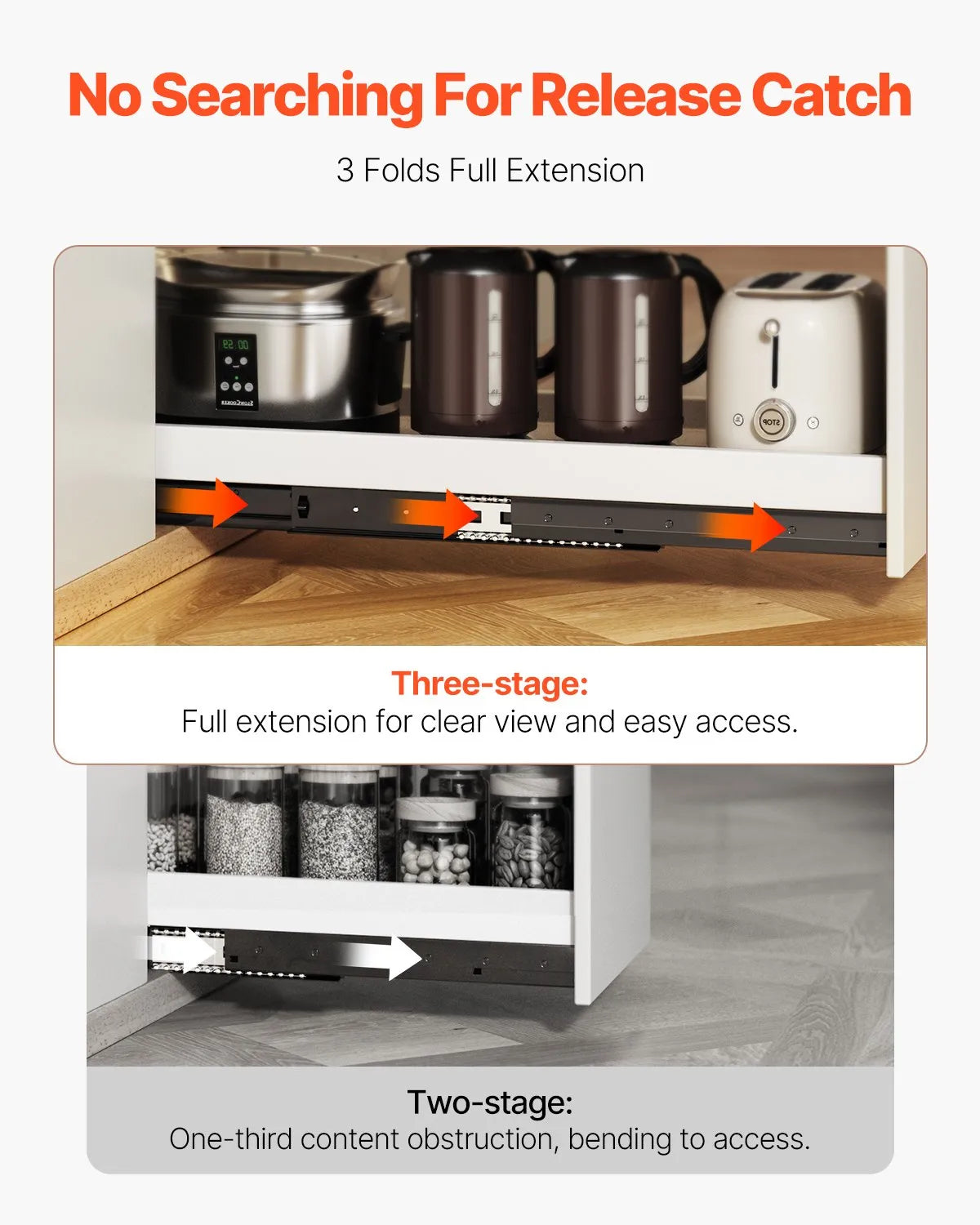 VEVOR Undermount Drawer Slides 32 inch Under Stair Cabinet Rails 260 LB Load