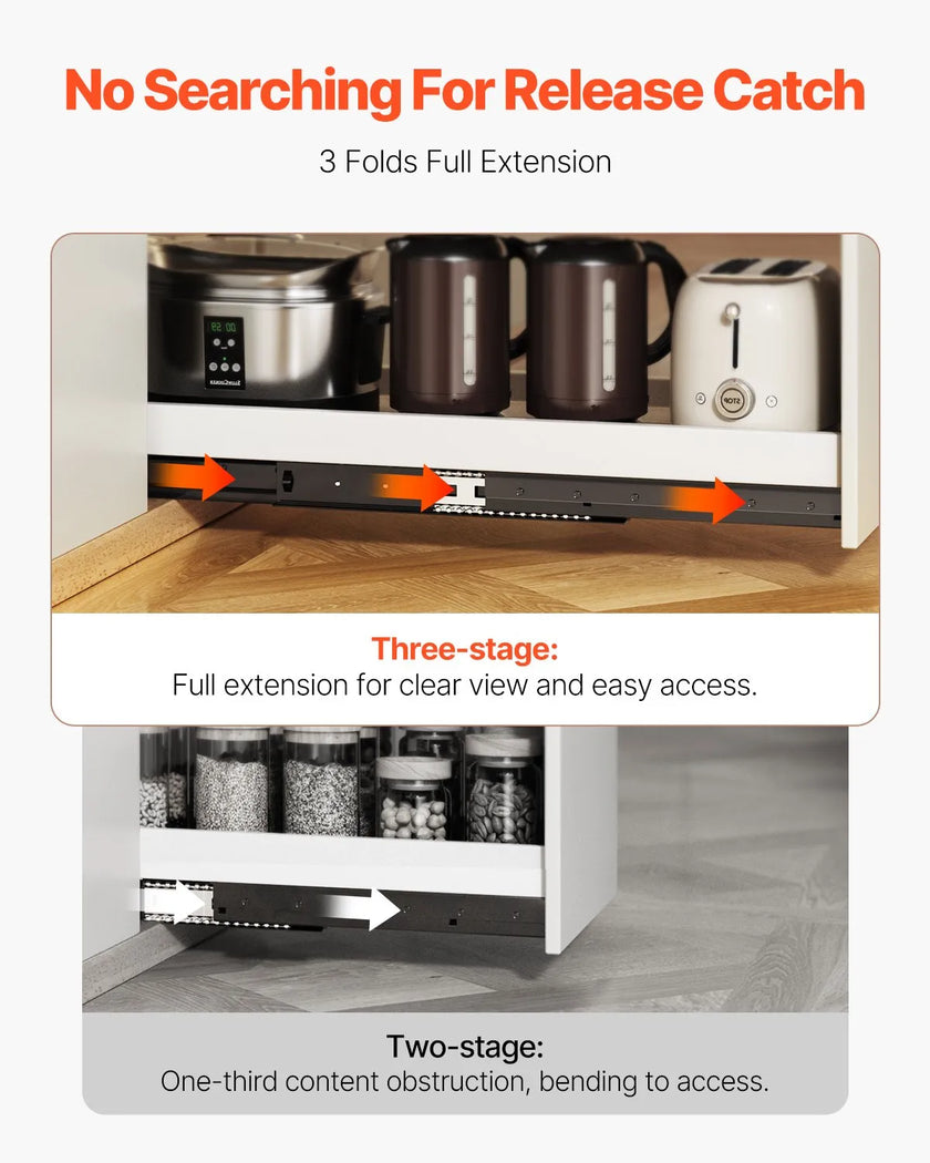 VEVOR Undermount Drawer Slides 40 inch Under Stair Cabinet Rails 260 LB Load