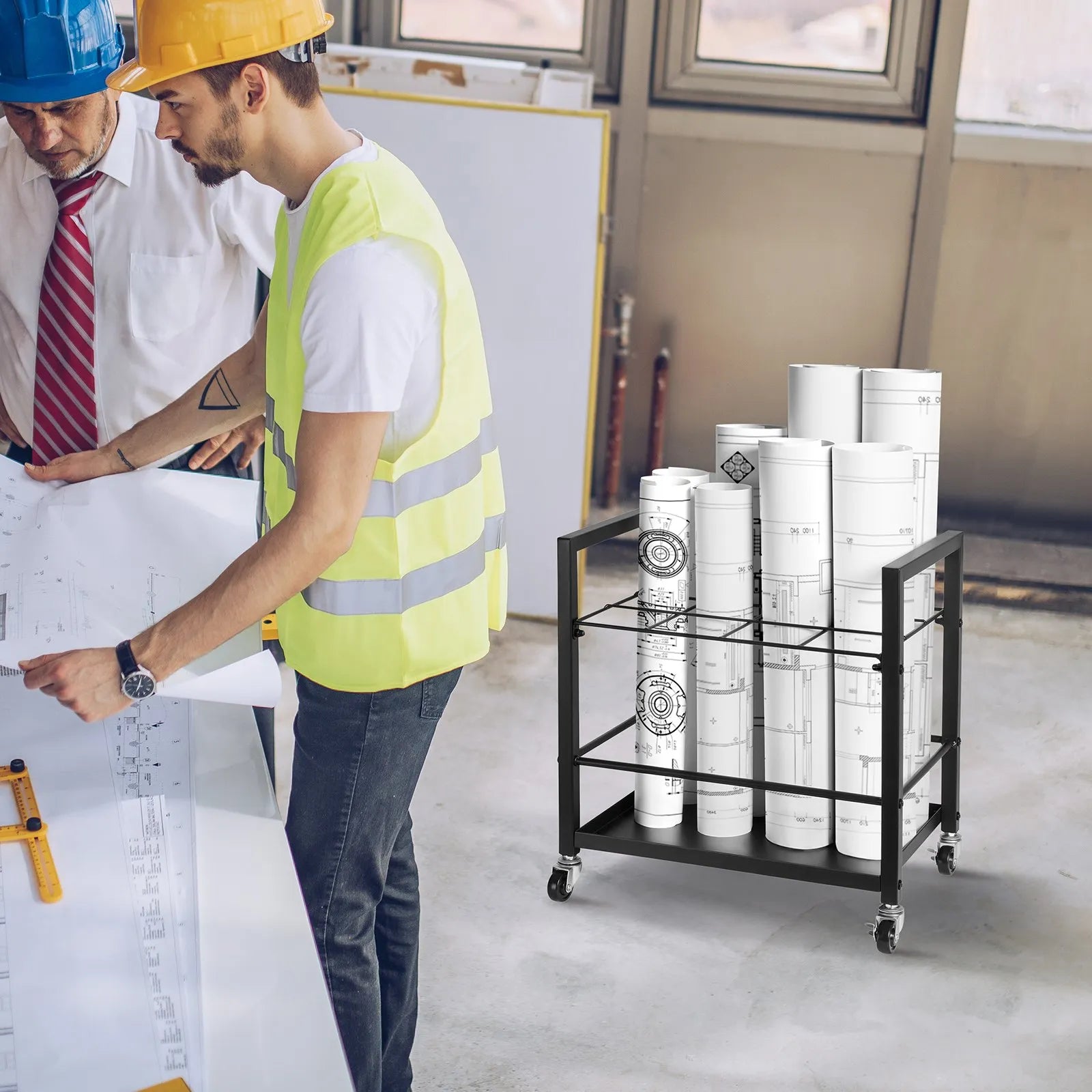 VEVOR Blueprint Storage Rack 12 Slots Mobile Roll File Holder for Architectural