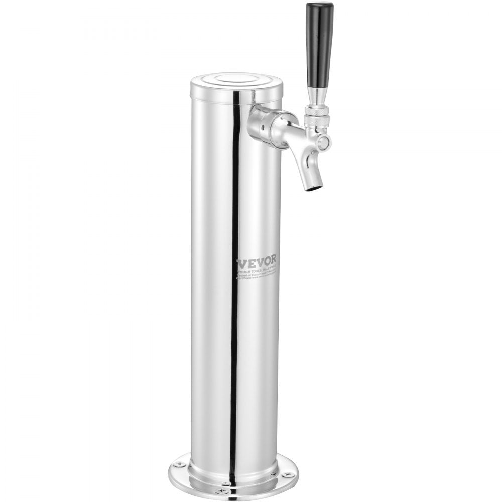VEVOR Kegerator Tower Kit, Single Tap Beer Conversion Kit, Stainless Steel Keg Beer Tower Dispenser with Dual Gauge CGA320 Regulator & D-System Keg Coupler, Self-Closing Spring for Party Bar Home
