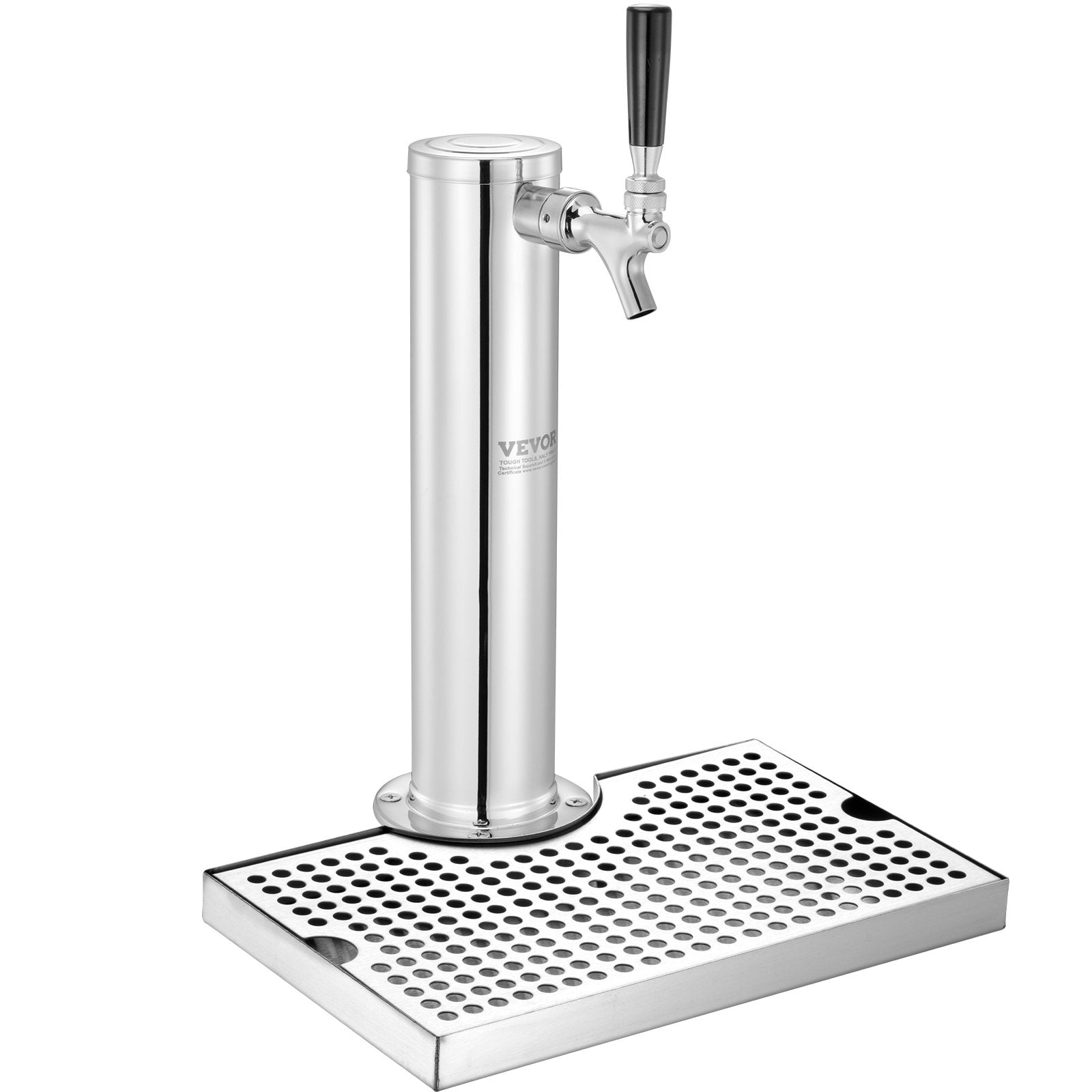 VEVOR Kegerator Tower Kit, Single Tap Beer Conversion Kit, Stainless Steel Keg Beer Tower Dispenser with Dual Gauge CGA320 Regulator & D-System Keg Coupler, Beer Drip Tray for Party Home