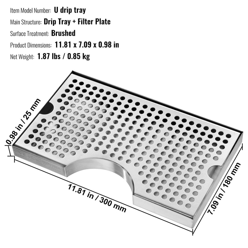 VEVOR Kegerator Beer Drip Tray, 304 Stainless Steel Keg Drip Trays with 4 Non-Slip Rubber Pads and Detachable Cover, Heat / Cold Resistant Beer Tower Drip Pan for Bar Restaurant Coffee Shop Home