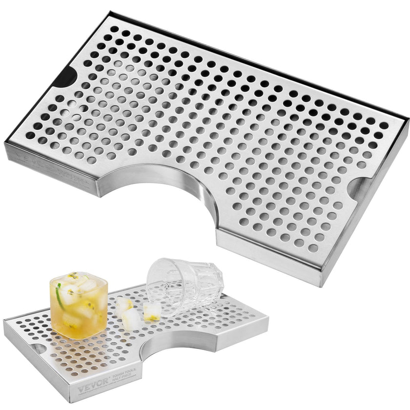 VEVOR Kegerator Beer Drip Tray, 304 Stainless Steel Keg Drip Trays with 4 Non-Slip Rubber Pads and Detachable Cover, Heat / Cold Resistant Beer Tower Drip Pan for Bar Restaurant Coffee Shop Home