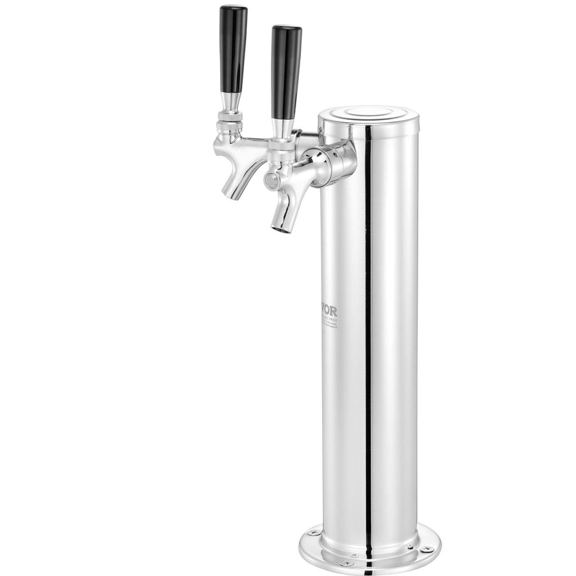 VEVOR Kegerator Tower Kit, Dual Taps Beer Conversion Kit, Stainless Steel Keg Beer Tower Dispenser with Dual Gauge CGA320 Regulator & D-System Keg Coupler, Self-Closing Spring for Party Bar Home
