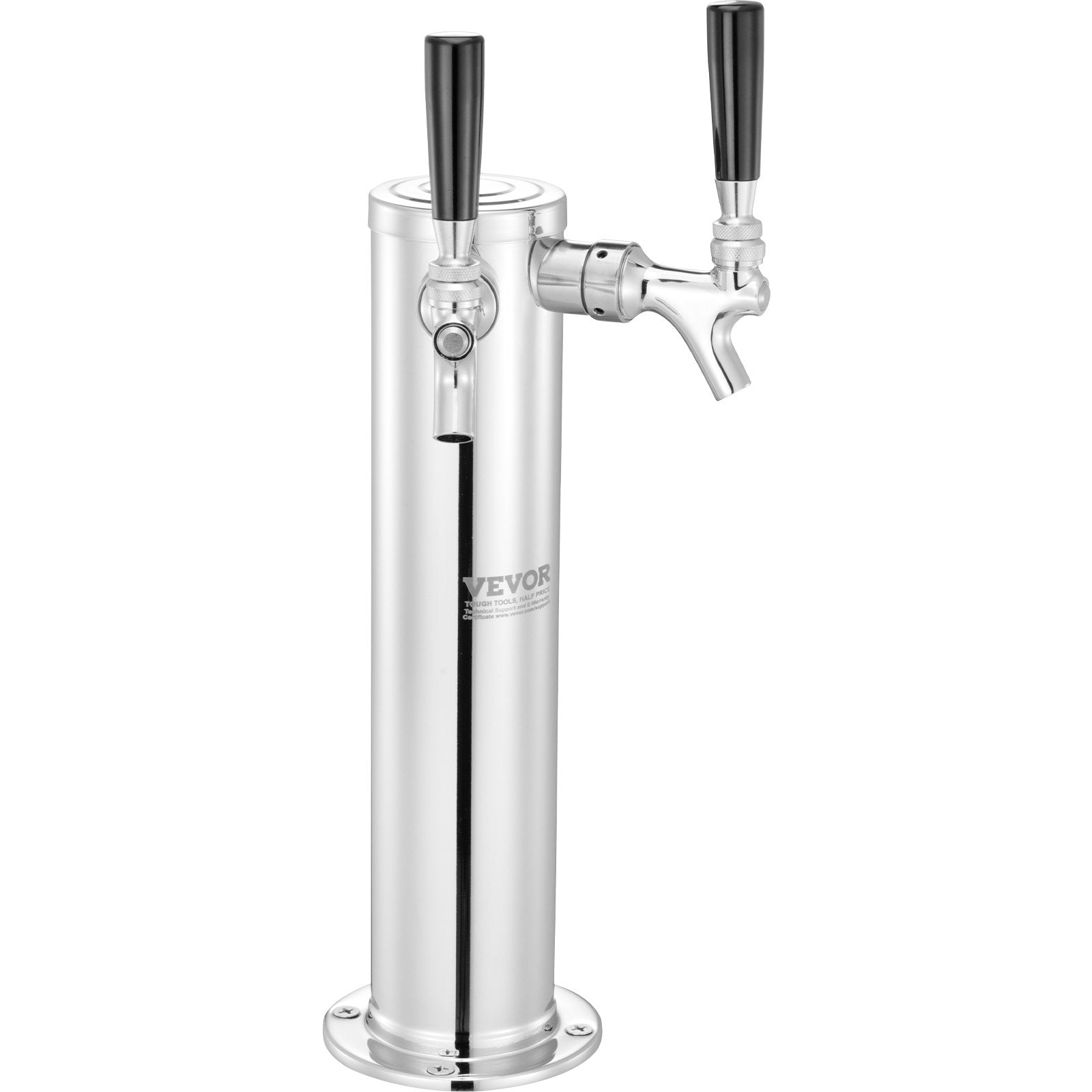 VEVOR Kegerator Tower Kit, Dual Taps Beer Conversion Kit, Stainless Steel Keg Beer Tower Dispenser with Dual Gauge CGA320 Regulator & D-System Keg Coupler, Self-Closing Spring for Party Bar Home