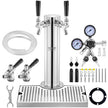 VEVOR Kegerator Tower Kit, Dual Taps Beer Conversion Kit, Stainless Steel Keg Beer Tower Dispenser with Dual Gauge CGA320 Regulator & D-System Keg Coupler, Beer Drip Tray for Party Home