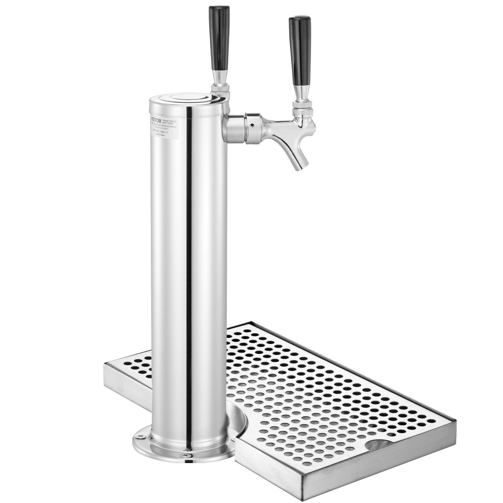 VEVOR Kegerator Tower Kit, Dual Taps Beer Conversion Kit, Stainless Steel Keg Beer Tower Dispenser with Dual Gauge CGA320 Regulator & D-System Keg Coupler, Beer Drip Tray for Party Home