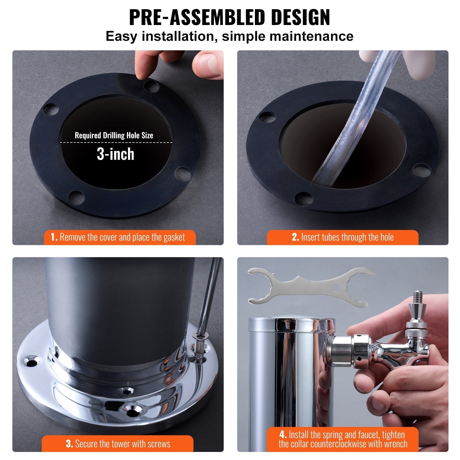 VEVOR Dual Taps Draft Beer Tower Dispenser, Stainless Steel Keg Beer Tower, Kegerator Tower Kit with Pre-Assembled Tubing and Self-Closing Faucet Shanks for Party, Bar, Pub, Restaurant