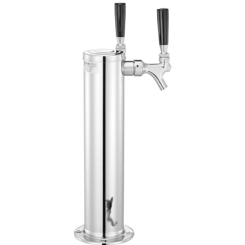 VEVOR Dual Taps Draft Beer Tower Dispenser, Stainless Steel Keg Beer Tower, Kegerator Tower Kit with Pre-Assembled Tubing and Self-Closing Faucet Shanks for Party, Bar, Pub, Restaurant