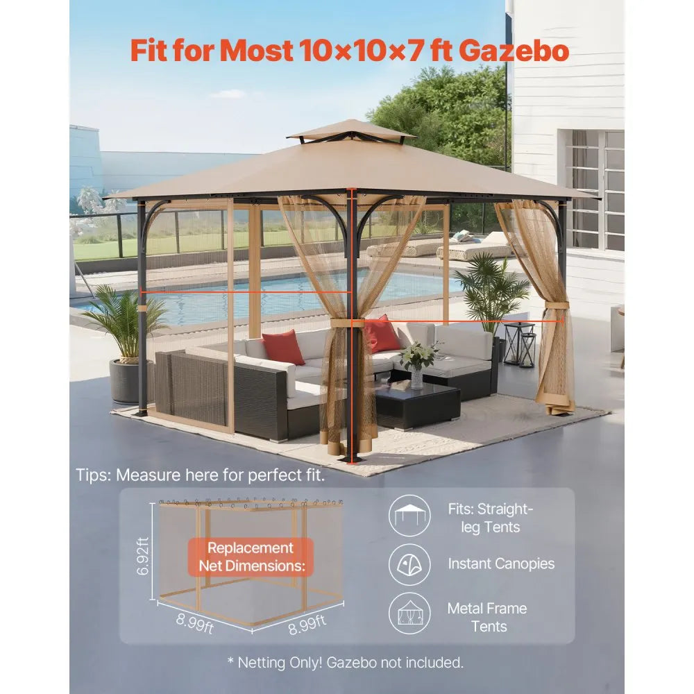 VEVOR Replacement Mesh Gazebo Netting Screen for 10x10x7 ft Patio, Net Only