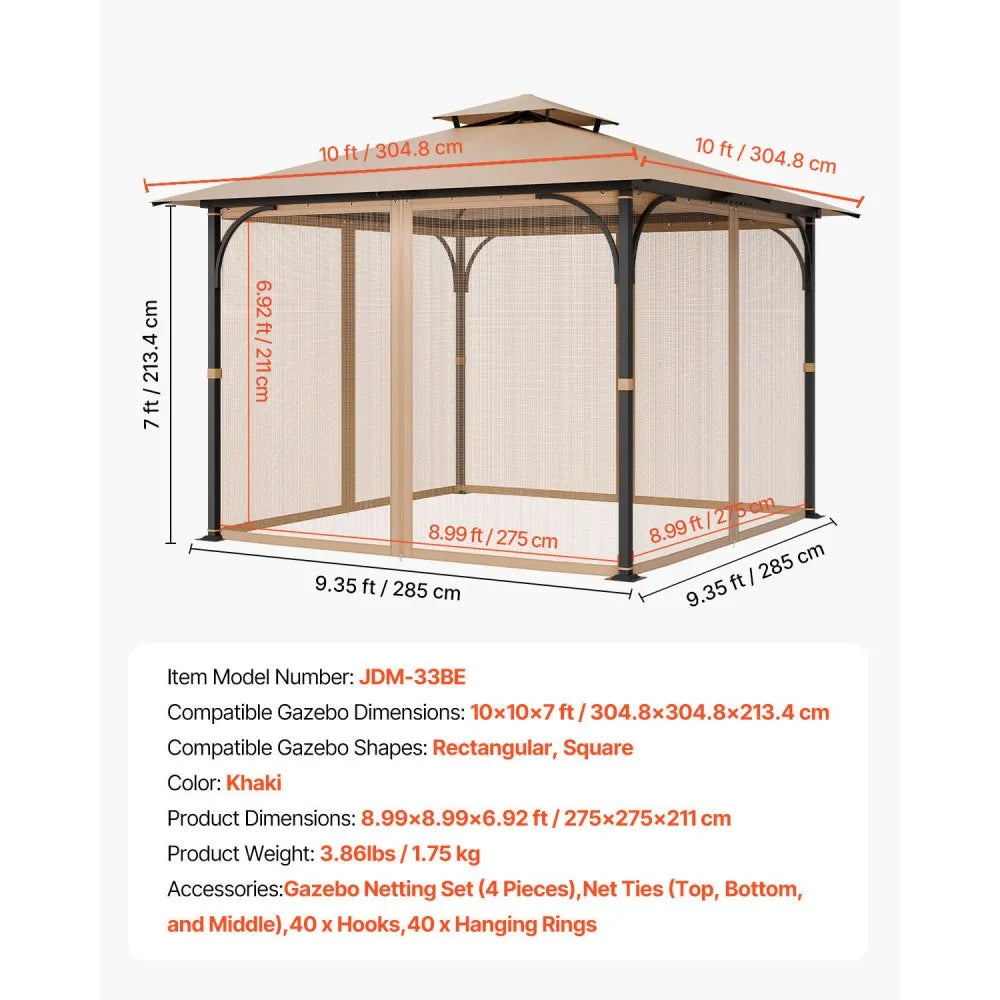 VEVOR Replacement Mesh Gazebo Netting Screen for 10x10x7 ft Patio, Net Only
