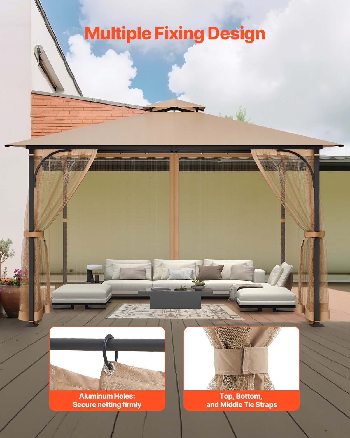 VEVOR Replacement Mesh Gazebo Netting Screen for 10x12x7.3 ft Patio, Net Only