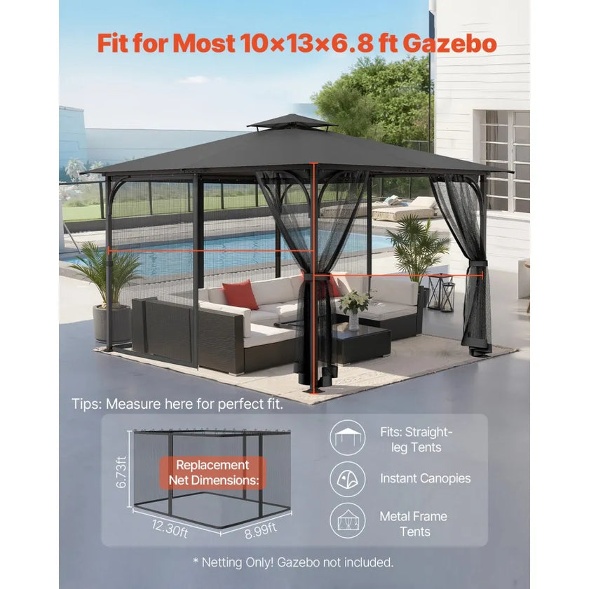 VEVOR Replacement Mesh Gazebo Netting Screen for 10x13x6.8 ft Patio, Net Only