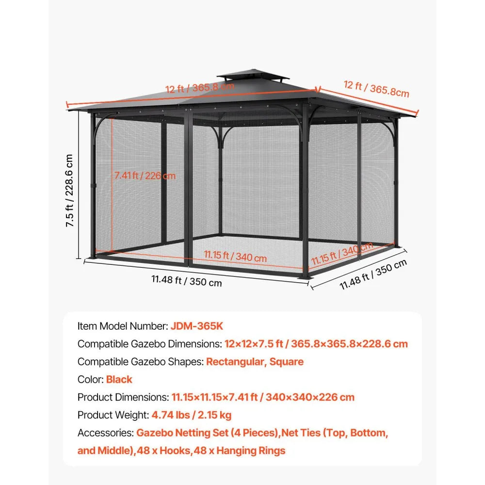 VEVOR Replacement Mesh Gazebo Netting Screen for 12x12x7.5 ft Patio, Net Only