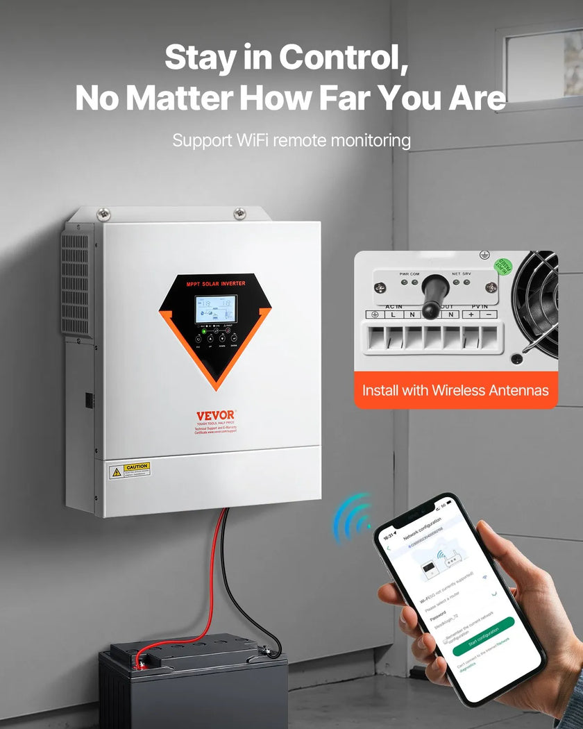 VEVOR Hybrid Solar Inverter Charger 3000W 110/120V Built-in 100A MPPT Controller