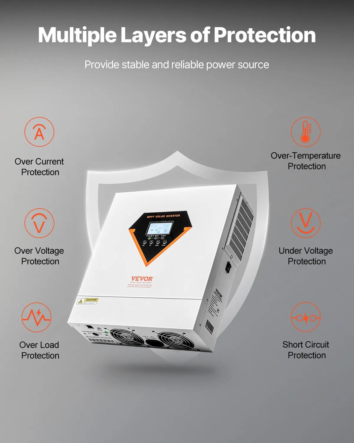 VEVOR Hybrid Solar Inverter Charger 3000W 110/120V Built-in 100A MPPT Controller