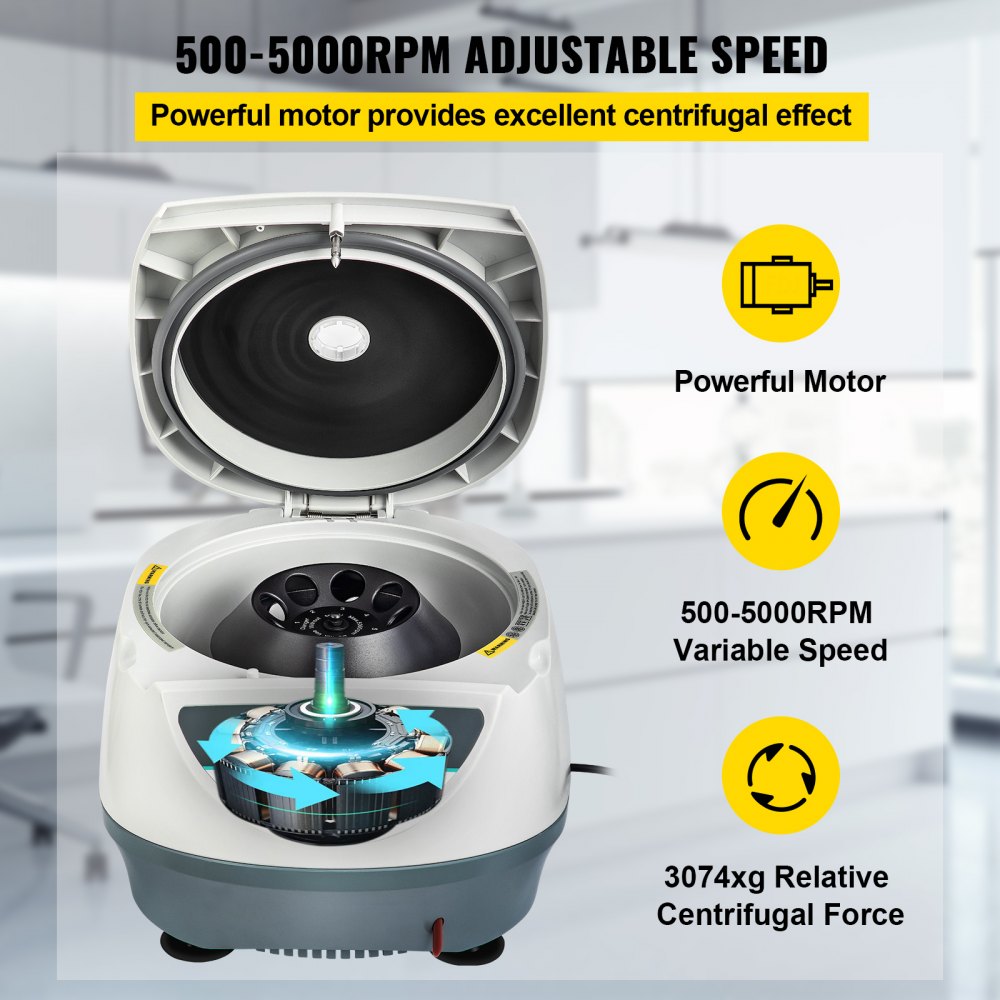 VEVOR Lab Benchtop Centrifuge, 8 x 15mL 500-5000 RPM LCD Centrifuge 10s-99min Desktop Centrifuge Machine Low Noise Mini Centrifuge Machine for Lab Hospital College, 3074xg RCF Max