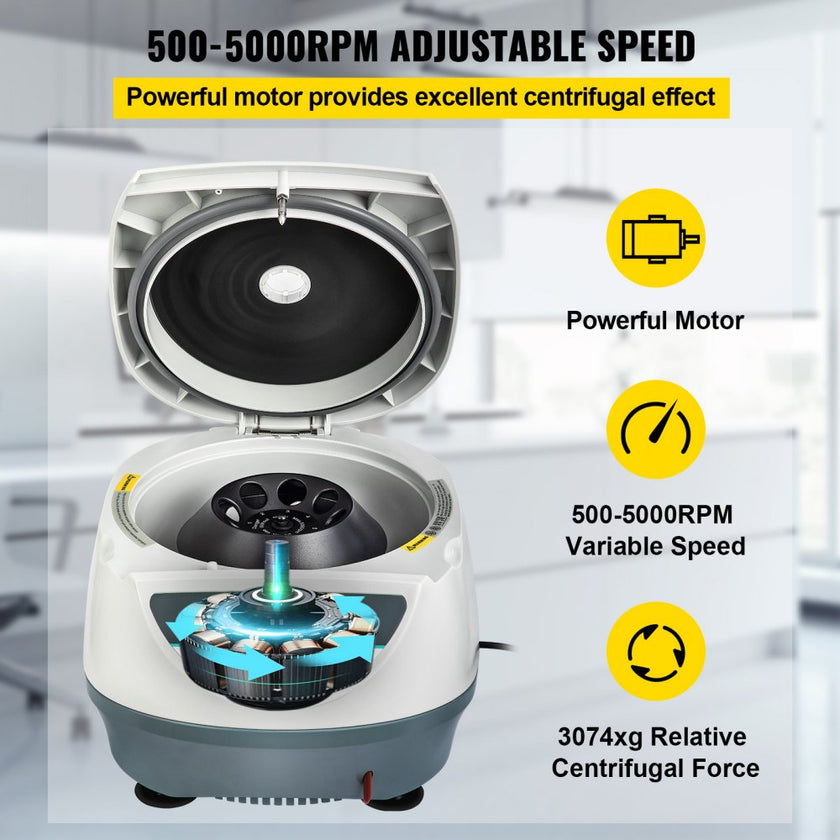 VEVOR Lab Benchtop Centrifuge, 8 x 15mL 500-5000 RPM LCD Centrifuge 10s-99min Desktop Centrifuge Machine Low Noise Mini Centrifuge Machine for Lab Hospital College, 3074xg RCF Max