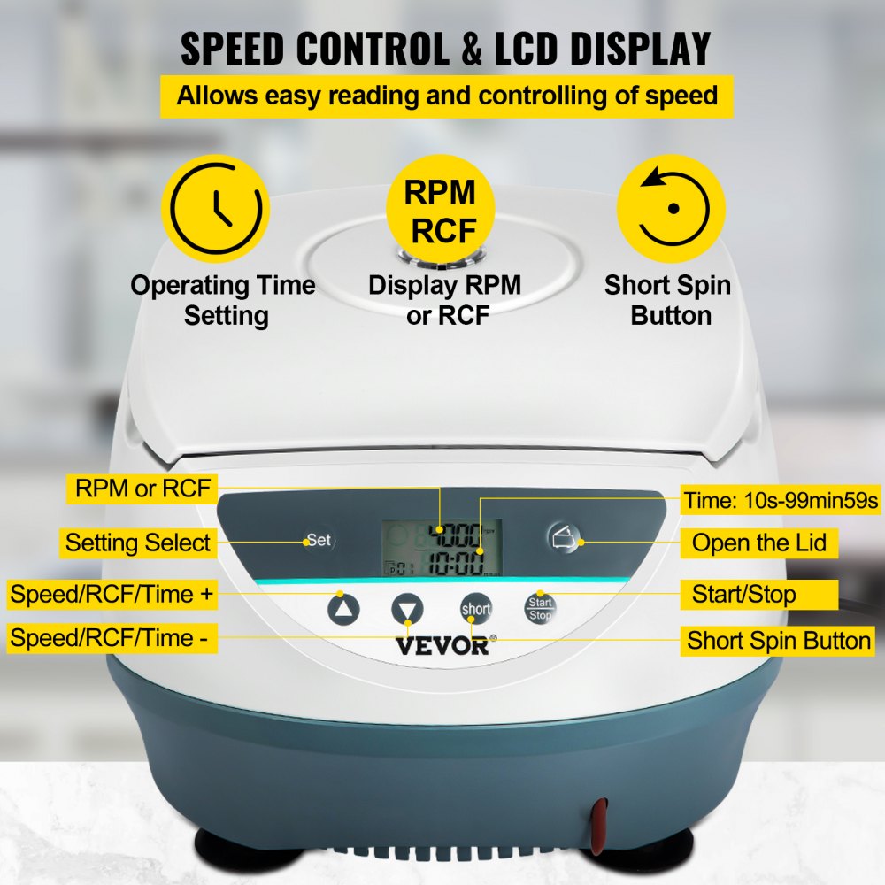 VEVOR Lab Benchtop Centrifuge, 8 x 15mL 500-5000 RPM LCD Centrifuge 10s-99min Desktop Centrifuge Machine Low Noise Mini Centrifuge Machine for Lab Hospital College, 3074xg RCF Max