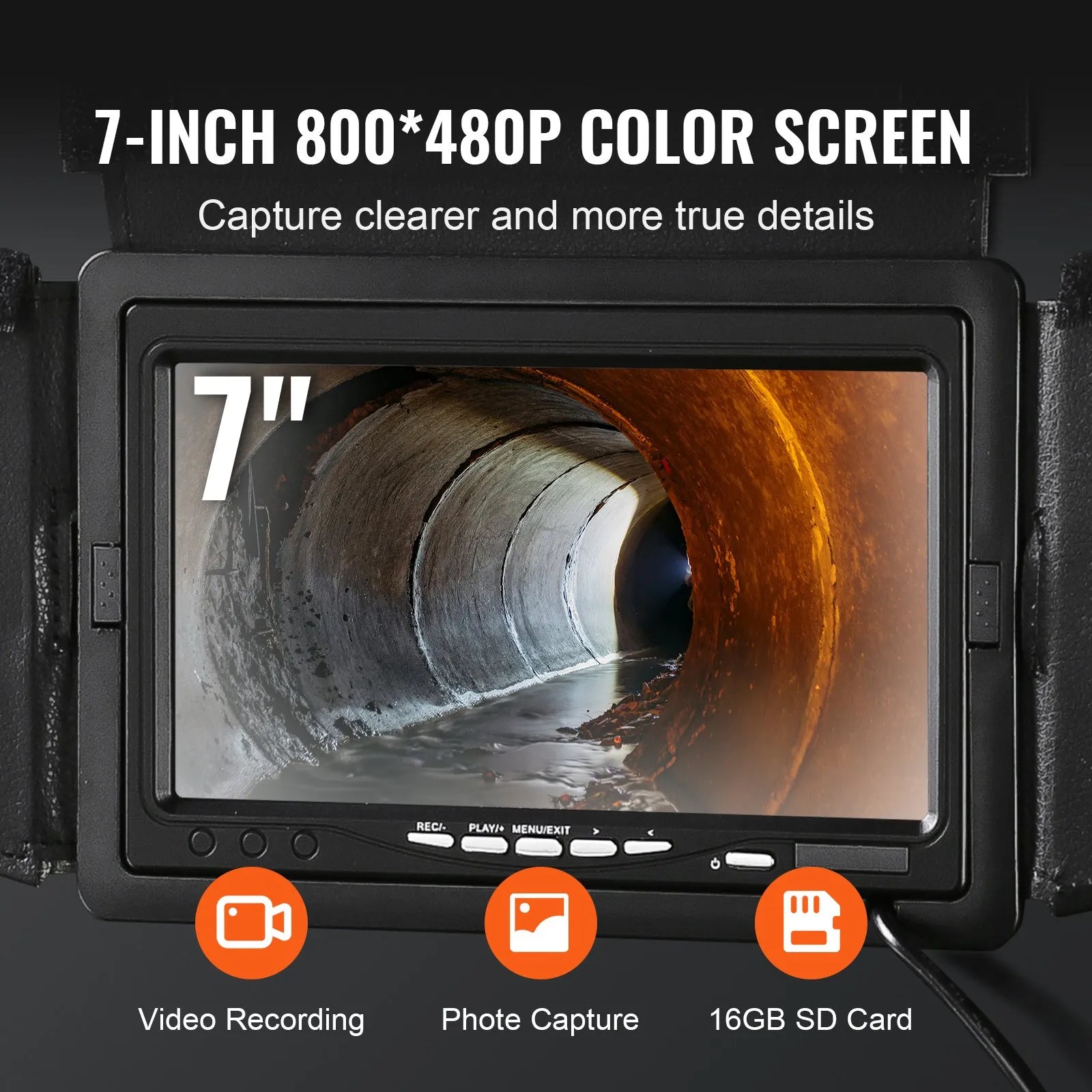VEVOR Sewer Camera Pipe Inspection Camera 165ft Drain Camera with 7-inch Screen